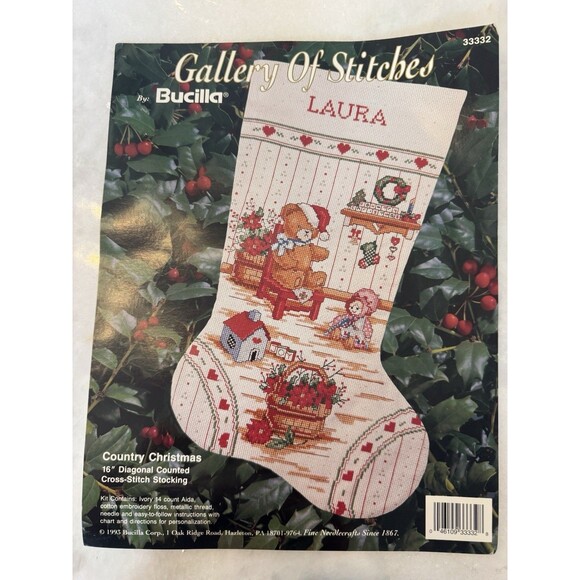 Bucilla Country Christmas Cross Stitch Stocking Gallery Of Stitches 16” Vintage - Picture 4 of 16